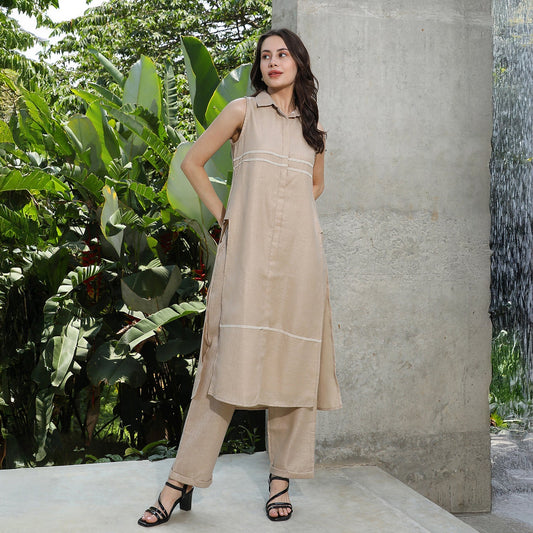 Lined Linen-Blend Kurta Set