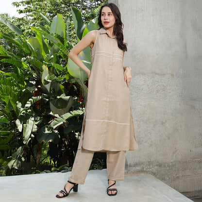 Lined Linen-Blend Kurta Set