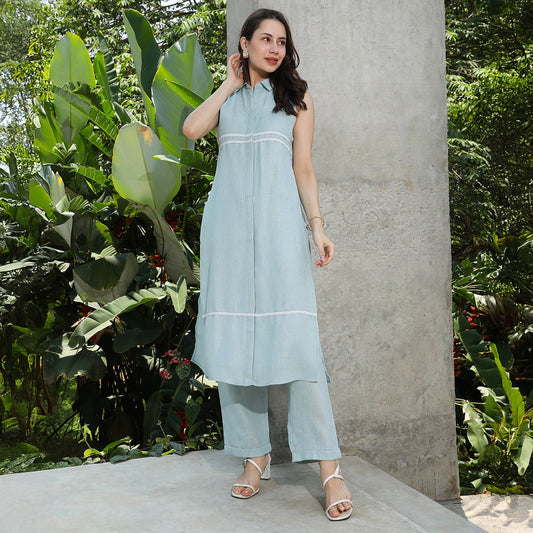 Lined Linen-Blend Kurta Set