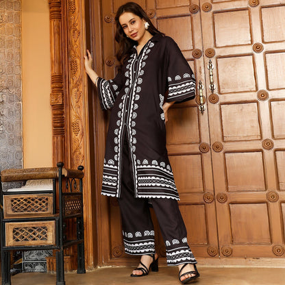 Indie Flora Lined-Imprint Kurta Set
