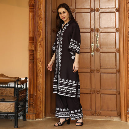 Indie Flora Lined-Imprint Kurta Set