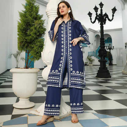 Indie Flora Lined-Imprint Kurta Set