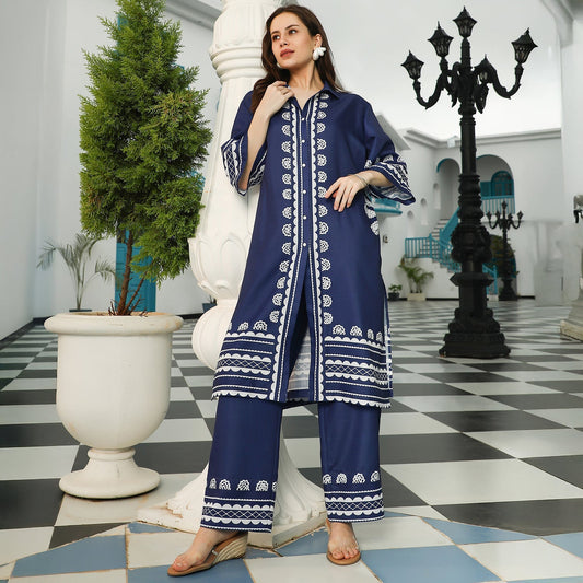 Indie Flora Lined-Imprint Kurta Set