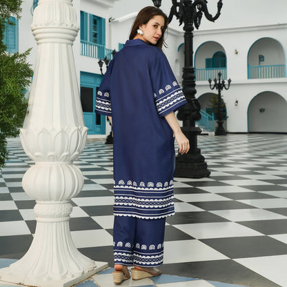 Indie Flora Lined-Imprint Kurta Set