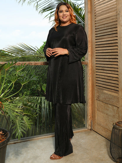 Solid Pleated Kurta Set