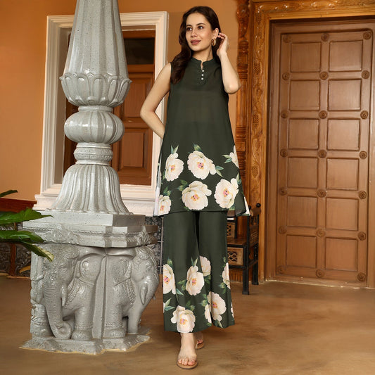 Flared Roses-Imprint Kurta Set