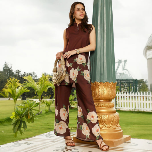 Flared Roses-Imprint Kurta Set