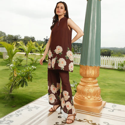 Flared Roses-Imprint Kurta Set