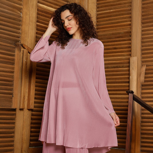 Solid Pleated Kurta Set