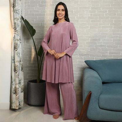 Solid Pleated Kurta Set