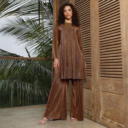 Solid Pleated Kurta Set