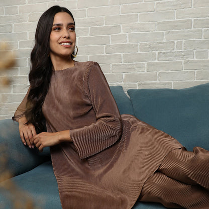 Solid Pleated Kurta Set