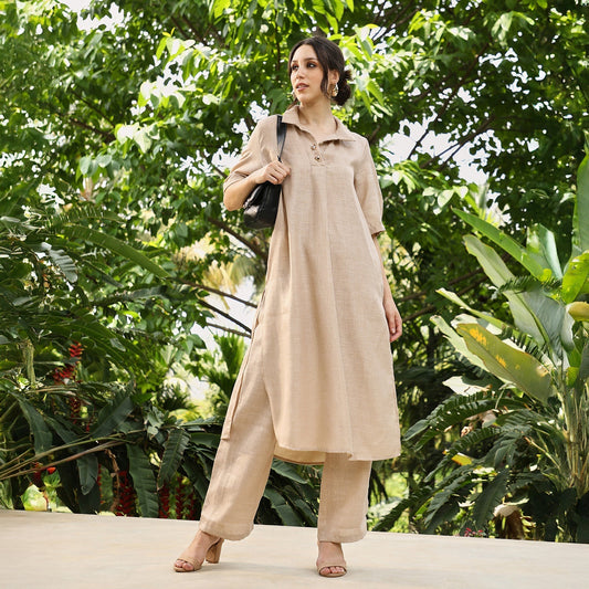 Solid Linen-Blend Kurta Set