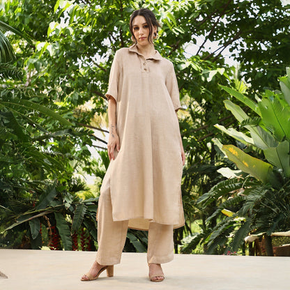 Solid Linen-Blend Kurta Set
