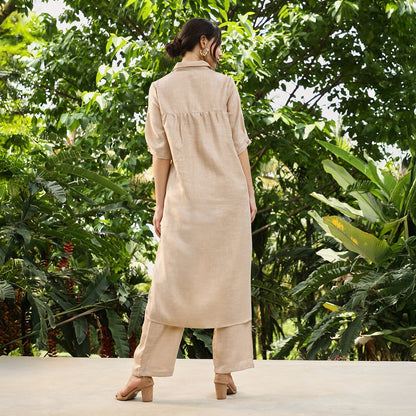 Solid Linen-Blend Kurta Set