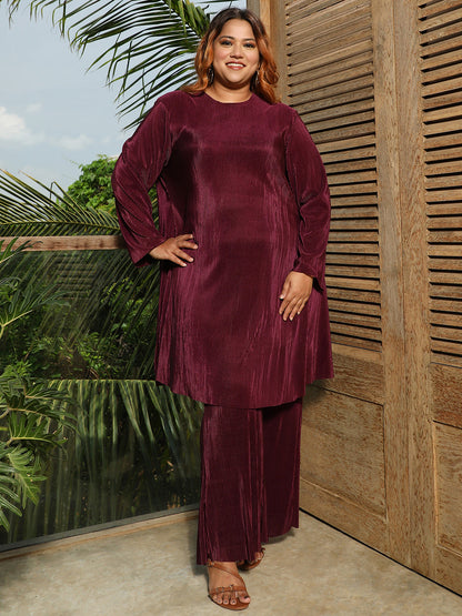 Solid Pleated Kurta Set