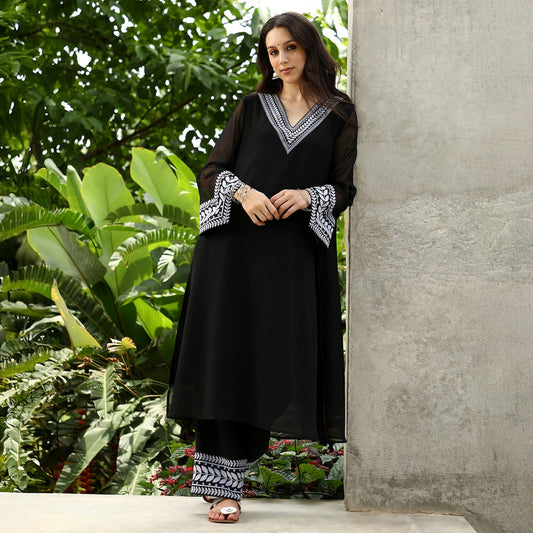 Folaige-Lined Kurta Set