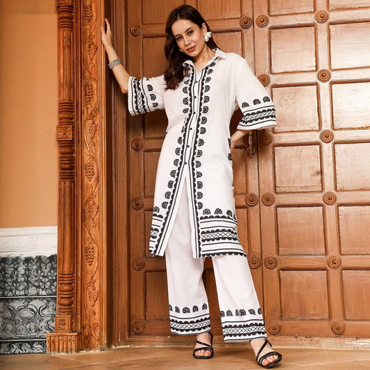 Indie Flora Lined-Imprint Kurta Set
