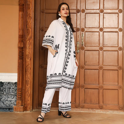 Indie Flora Lined-Imprint Kurta Set