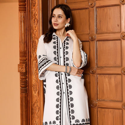 Indie Flora Lined-Imprint Kurta Set