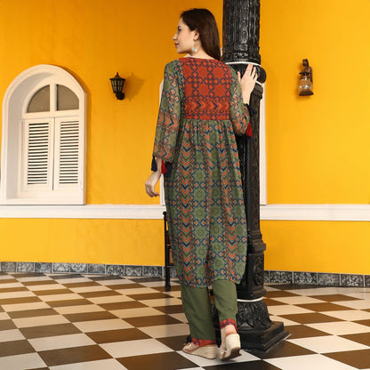 Geometric Block Kurta With Trousers