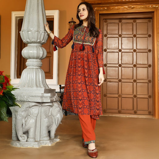 Geometric Block Kurta With Trousers