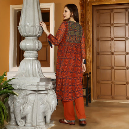 Geometric Block Kurta With Trousers