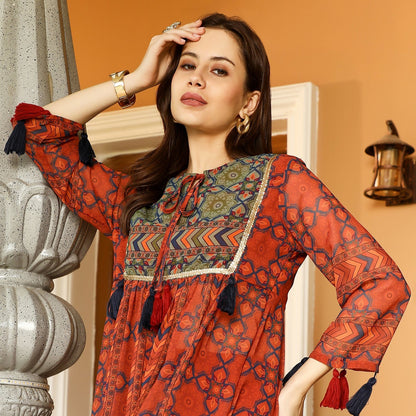 Geometric Block Kurta With Trousers