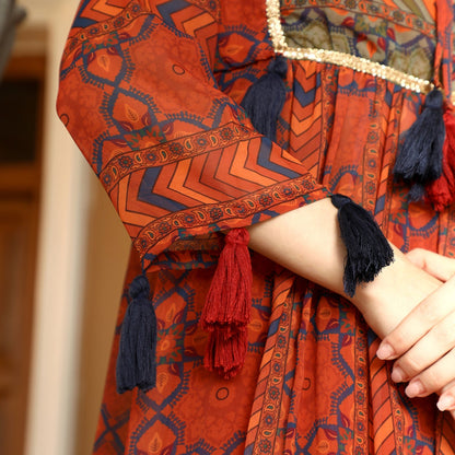 Geometric Block Kurta With Trousers