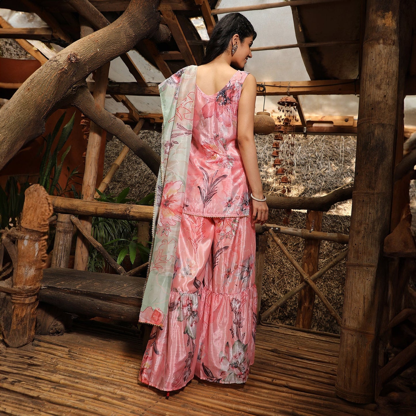 Botanical Kurti And Sharara Set