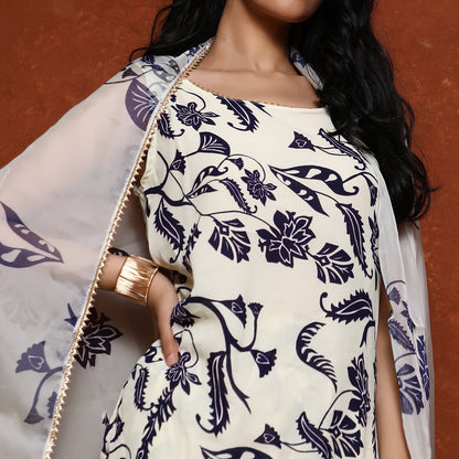 Botanical Kurti And Sharara Set