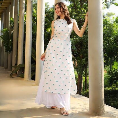 Bloom Motif Kurta With Crop Top And Palazzo