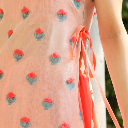 Bloom Motif Kurta With Crop Top And Palazzo