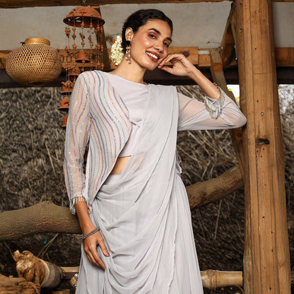 Embellished Lined Pre-Draped Saree