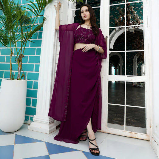 Floral-Embroidery Draped Co-Ord Set