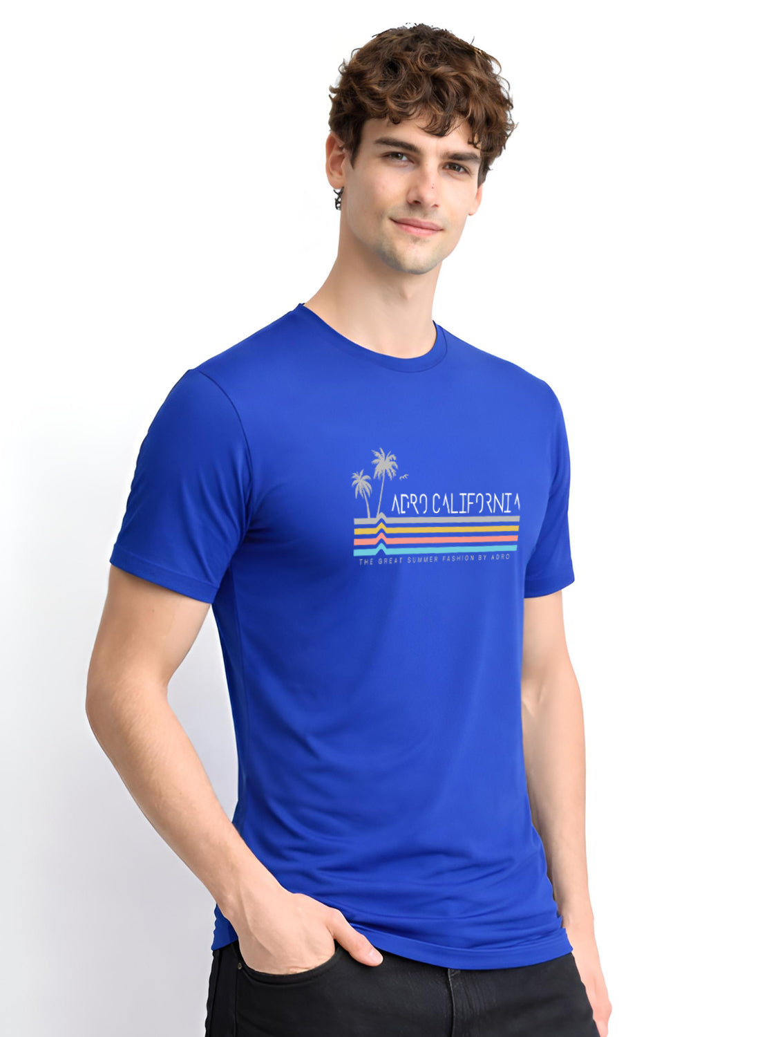 Adro Mens California Graphic T-Shirt | Retro Stripe Print Cotton Summer Tshirt | Stylish Beach T shirt | Comfortable Graphic Tee