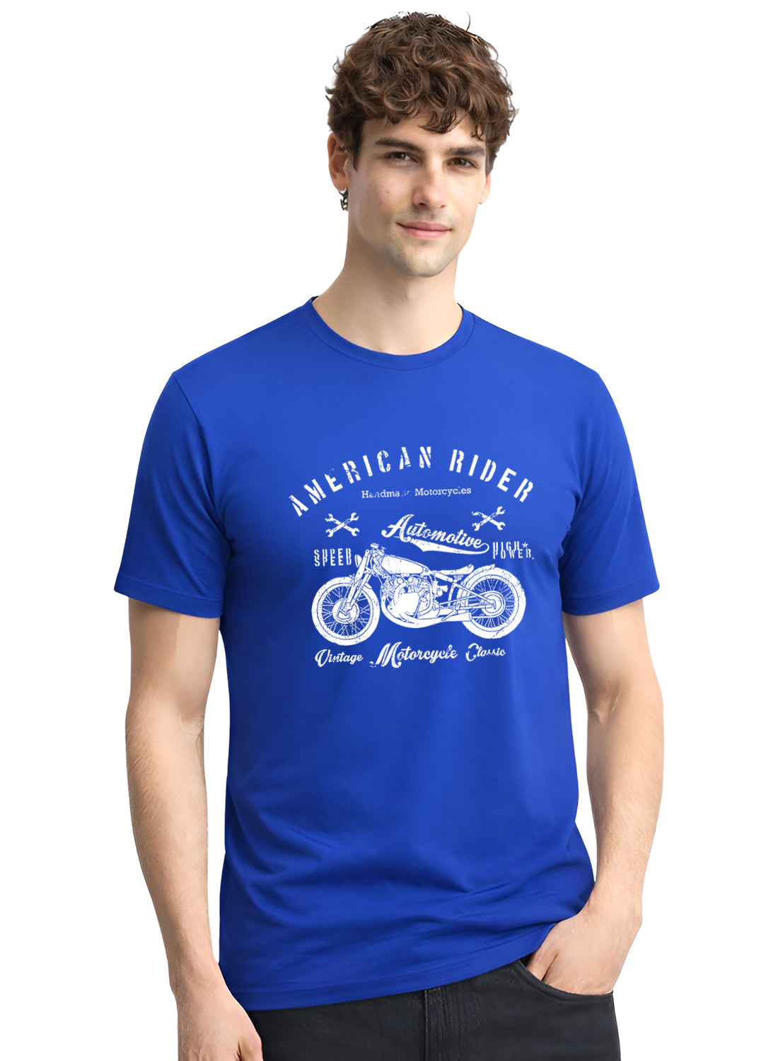 Adro Mens American Rider Printed T-Shirt | 100% Cotton T shirt for Bikers | Stylish Casual Tee Summer Regular Fit Biker Tshirt Royal Blue