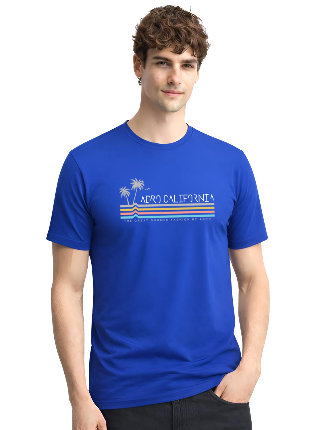 Adro Mens California Graphic T-Shirt | Retro Stripe Print Cotton Summer Tshirt | Stylish Beach T shirt | Comfortable Graphic Tee