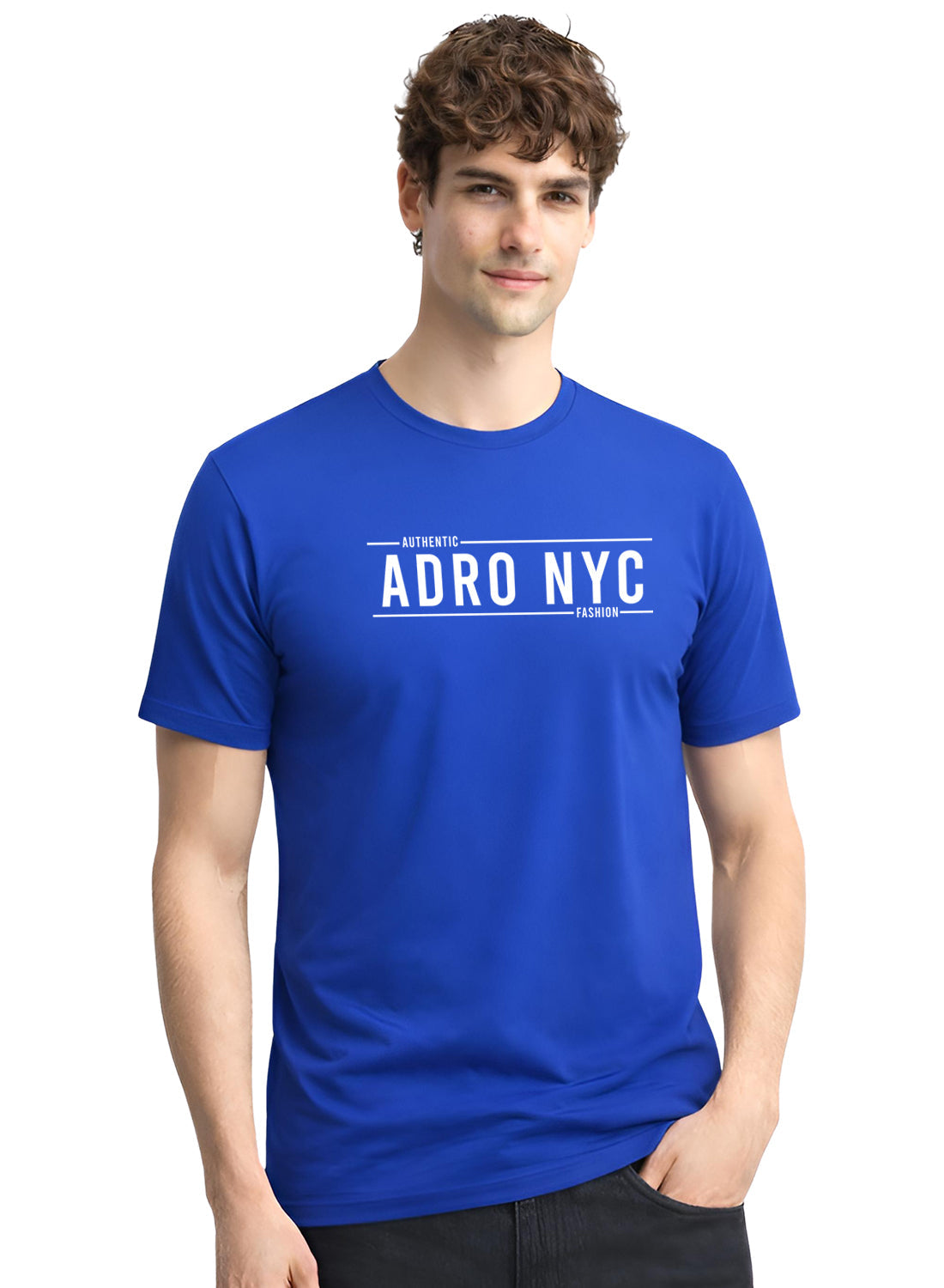 Adro Mens Branded Logo Printed T-Shirt | Typography Print 100% Cotton T shirt | Stylish Tee Summer Regular Fit Graphic Tshirt Royal Blue