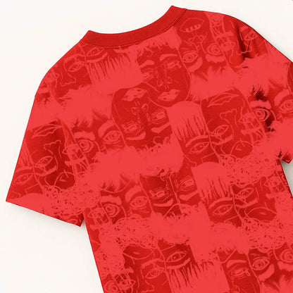 Static Jungle Round Neck Printed Red T-Shirt FLYAF