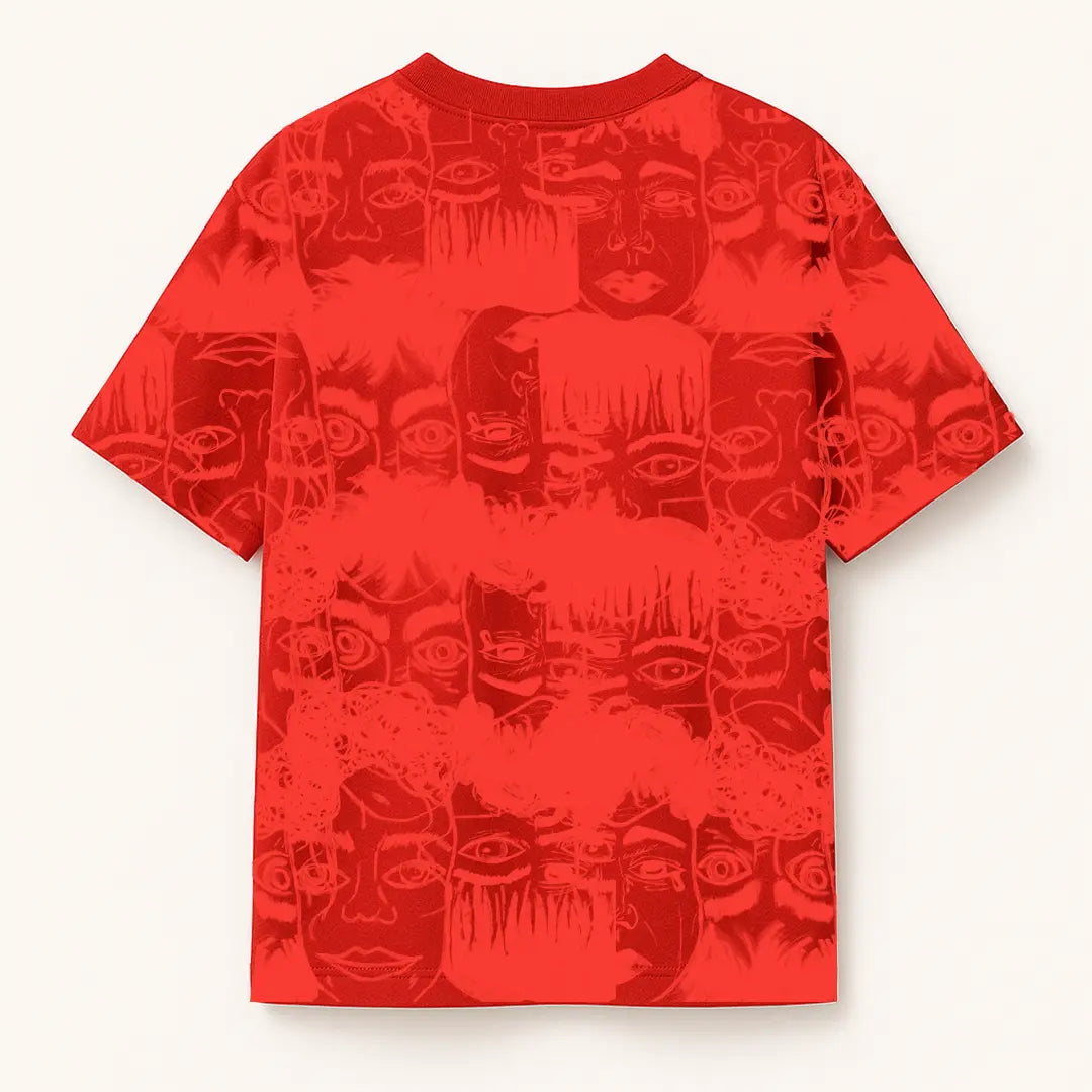 Static Jungle Round Neck Printed Red T-Shirt FLYAF