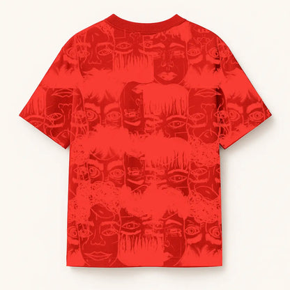 Static Jungle Round Neck Printed Red T-Shirt FLYAF