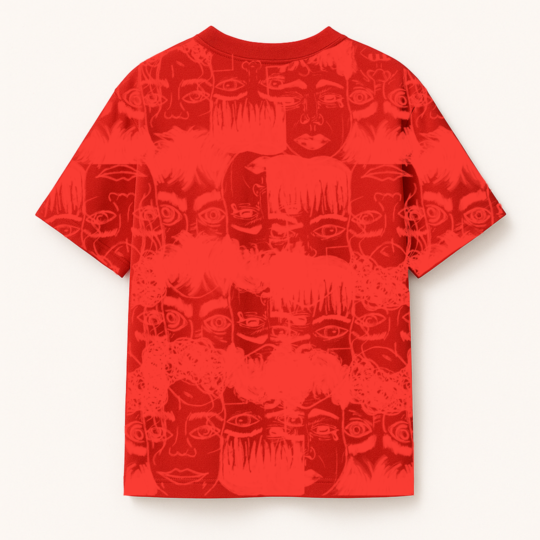 Static Jungle Round Neck Printed Red T-Shirt