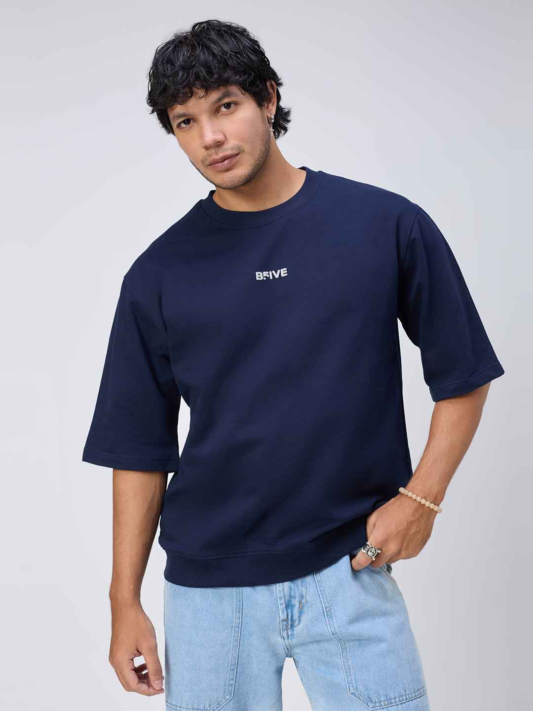 Blue Ribbed Men's Oversized T-shirt B5IVE