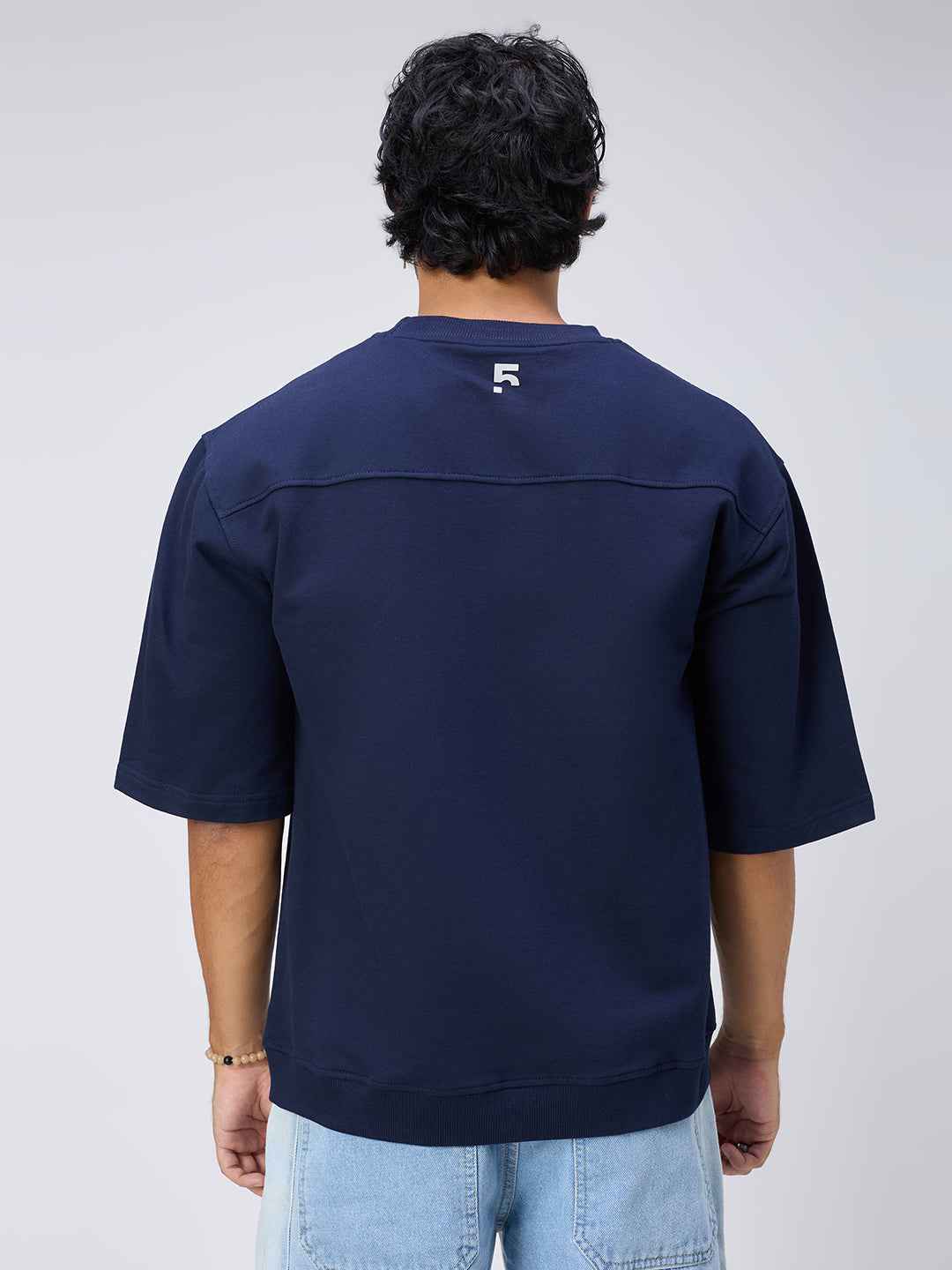 Blue Ribbed Men's Oversized T-shirt B5IVE