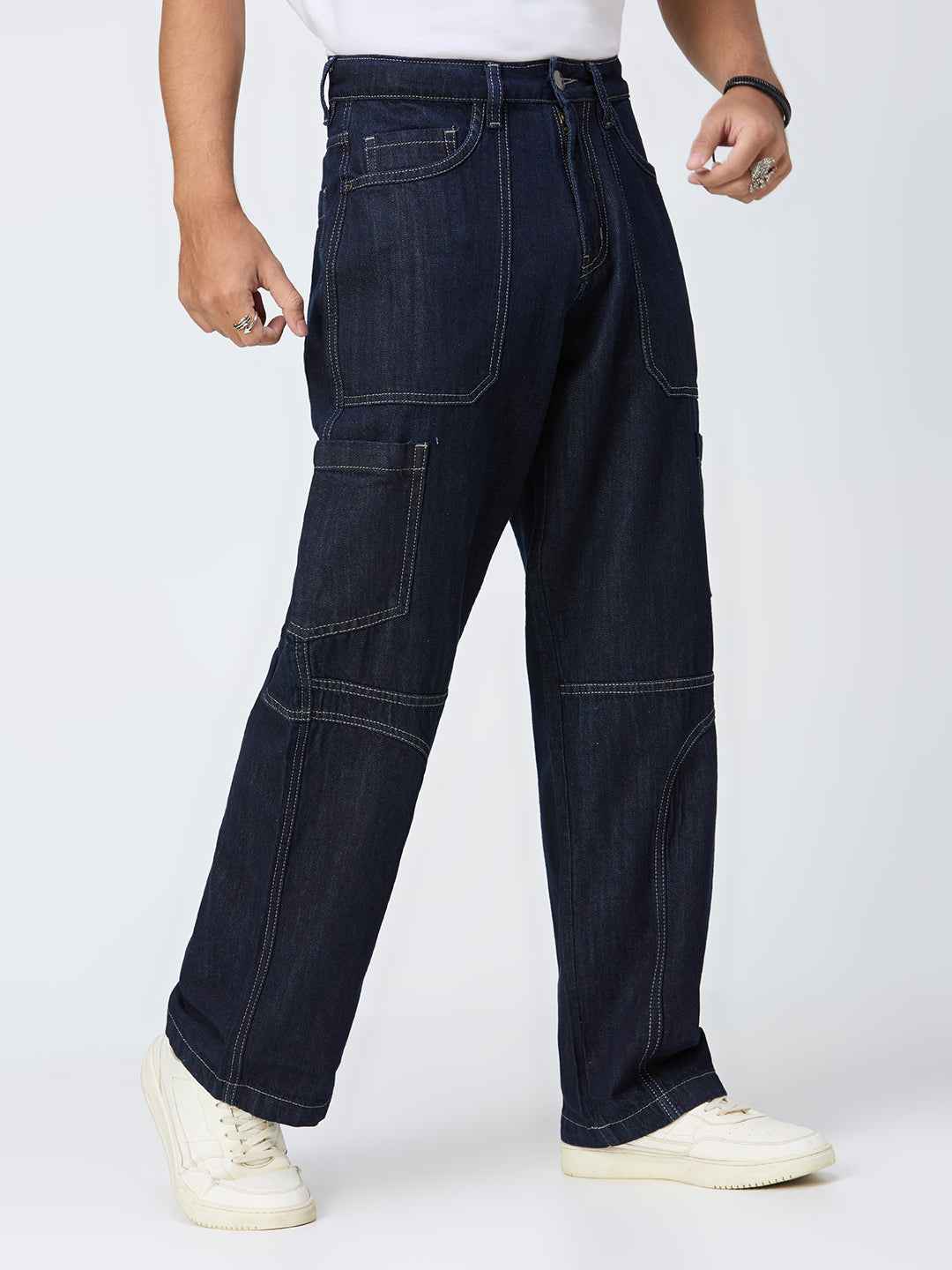 Men's Raw Contrast Stitch Straight Fit Jeans B5IVE