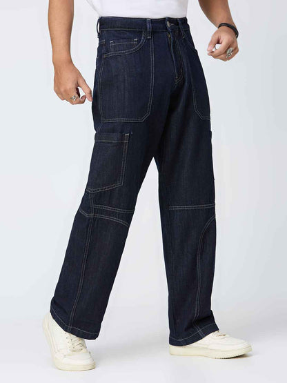 Men's Raw Contrast Stitch Straight Fit Jeans B5IVE