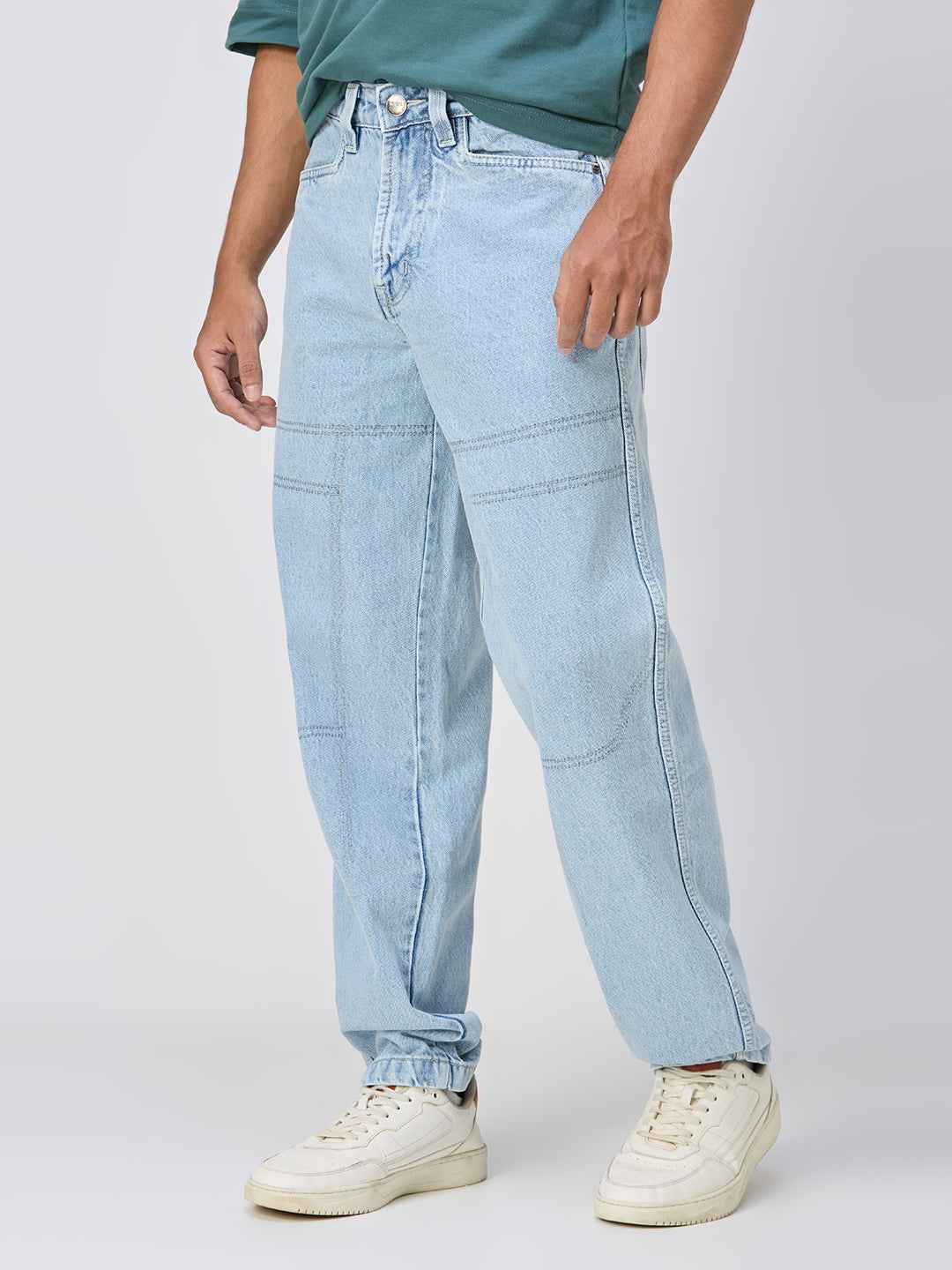 Men's Ice Blue Contrast Stitch Baggy Fit Jeans B5IVE