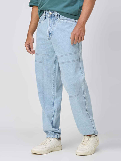 Men's Ice Blue Contrast Stitch Baggy Fit Jeans B5IVE