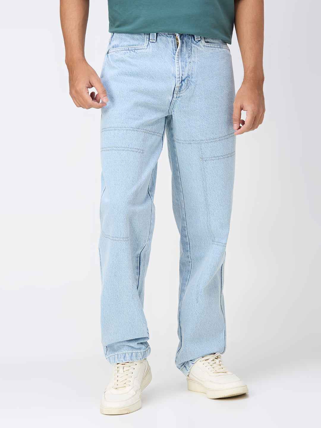 Men's Ice Blue Contrast Stitch Baggy Fit Jeans B5IVE